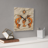 Kokopelli And Cactus Square Wall Clock
