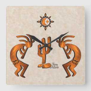 Kokopelli And Cactus Square Wall Clock