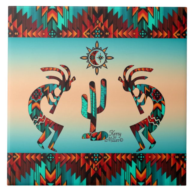 Kokopelli And Cactus Tile (Front)