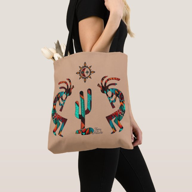 Kokopelli And Cactus Tote Bag (Close Up)