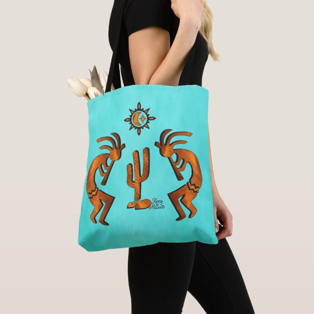 Kokopelli And Cactus Tote Bag (Close Up)