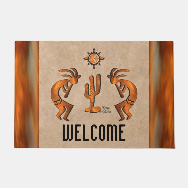 Kokopelli And Cactus Welcome Doormat (Front)