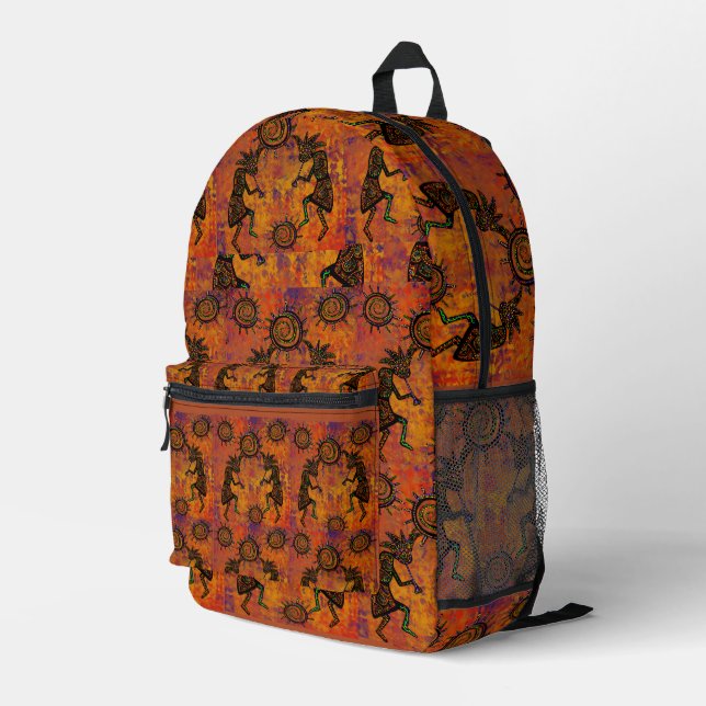 Kokopelli Art Kitchen Towel Printed Backpack (Back Corner Right)