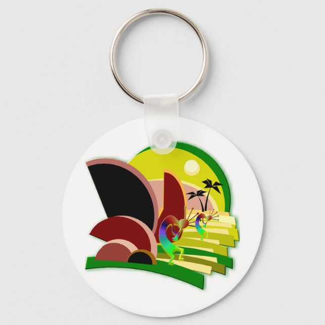 Kokopelli Climbing Stairs to Sun Key Ring (Front)