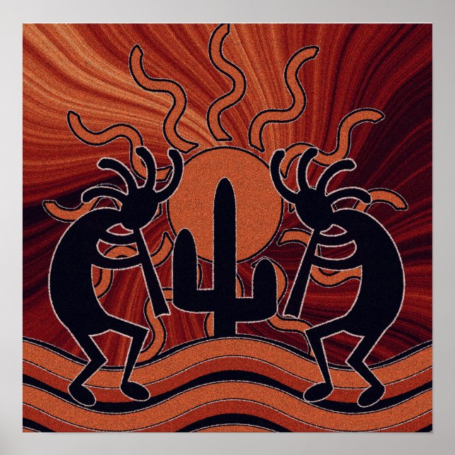 Kokopelli Cuctus Desert Sun Southwest Motif Poster (Front)