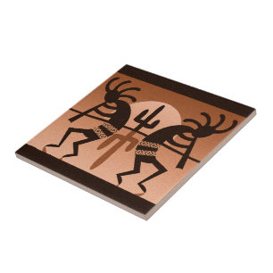 Kokopelli Desert Sun Cactus Southwest Ceramic Tile