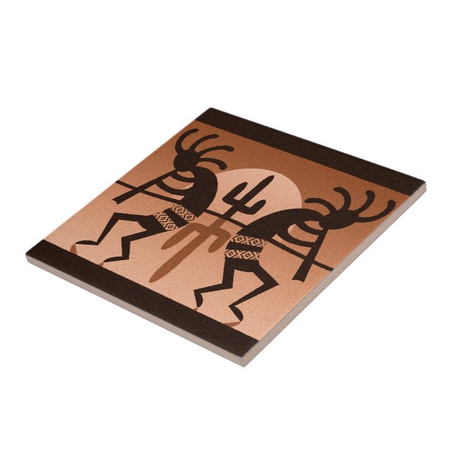 Kokopelli Desert Sun Cactus Southwest Ceramic Tile (Side)