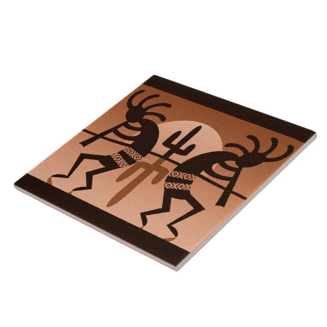 Kokopelli Desert Sun Cactus Southwest Ceramic Tile (Side)