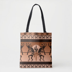 Kokopelli Desert Sun Cactus Southwest Pattern Tote Bag