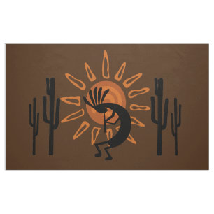 Kokopelli Desert Sun Southwest Rustic Brown DIY Fabric