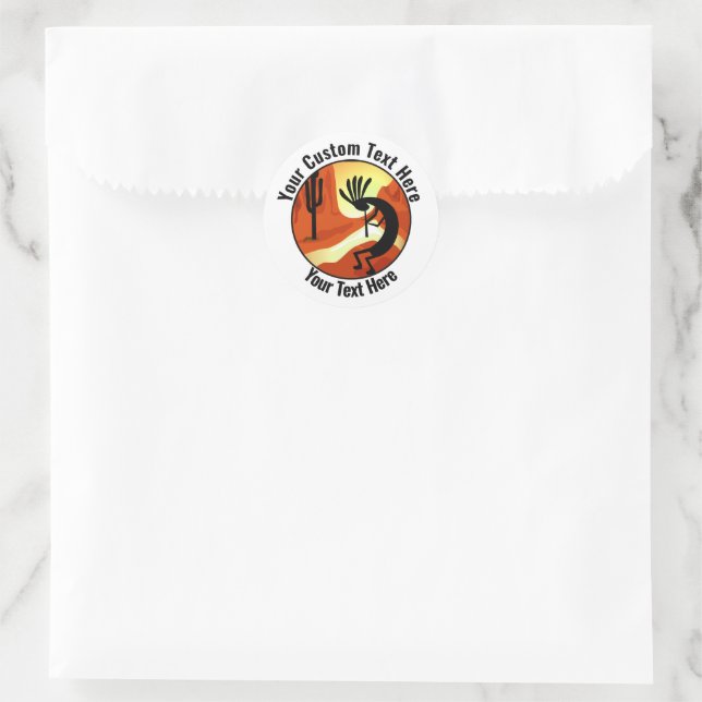 Kokopelli Desert Sunset Custom Classic Round Sticker (Bag)