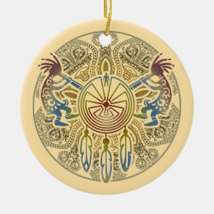 Kokopelli Duo - Man In The Maze - Dreamcatcher 1 Ceramic Tree Decoration