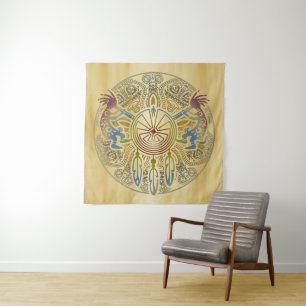 Kokopelli Duo - Man In The Maze - Dreamcatcher 1 Tapestry
