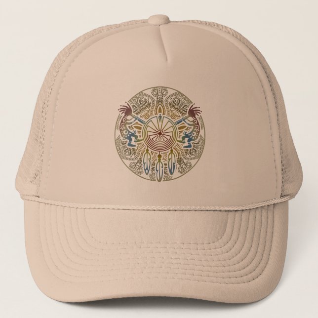 Kokopelli Duo - Man In The Maze - Dreamcatcher 1 Trucker Hat (Front)