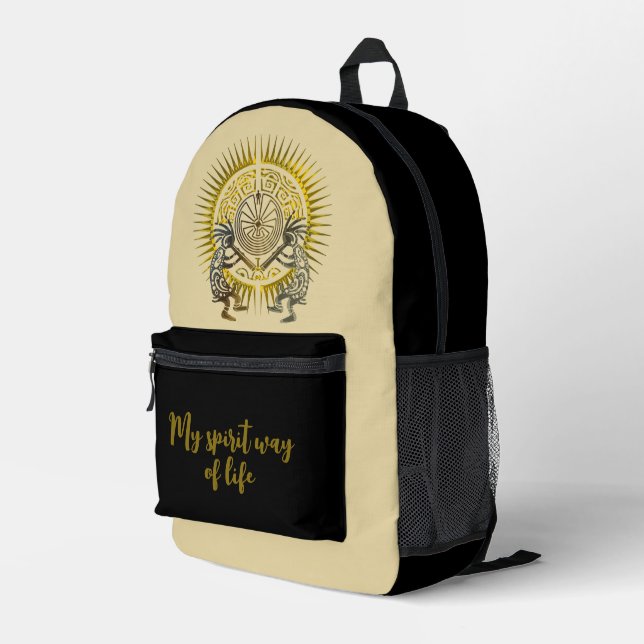 Kokopelli Duo - Man In The Maze - Sun 1 Printed Backpack (Back Corner Right)