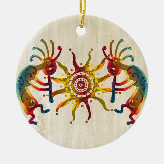 KOKOPELLI DUO SUN + your ideas Ceramic Tree Decoration (Front)