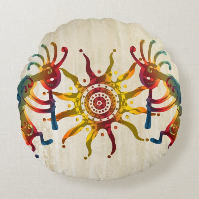 KOKOPELLI DUO SUN + your ideas Round Cushion (Front)