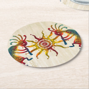 KOKOPELLI DUO SUN + your ideas Round Paper Coaster