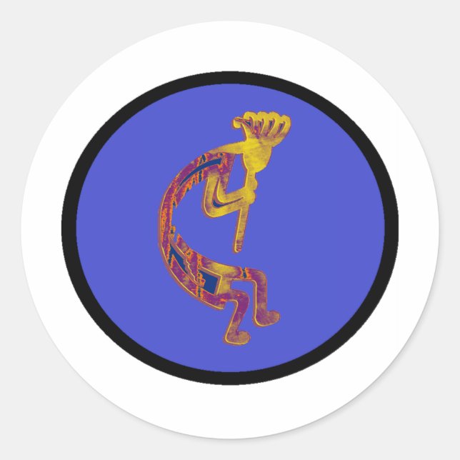 KOKOPELLI FLUTE PLAYER CLASSIC ROUND STICKER (Front)