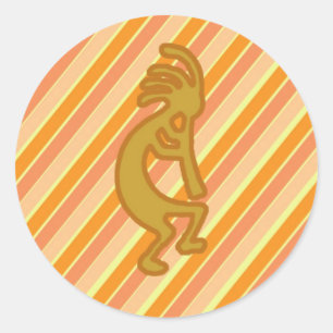 Kokopelli Flute Player Orange Stripe Southwestern Classic Round Sticker
