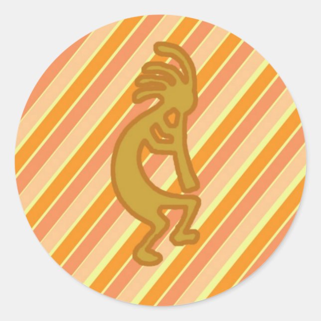Kokopelli Flute Player Orange Stripe Southwestern Classic Round Sticker (Front)