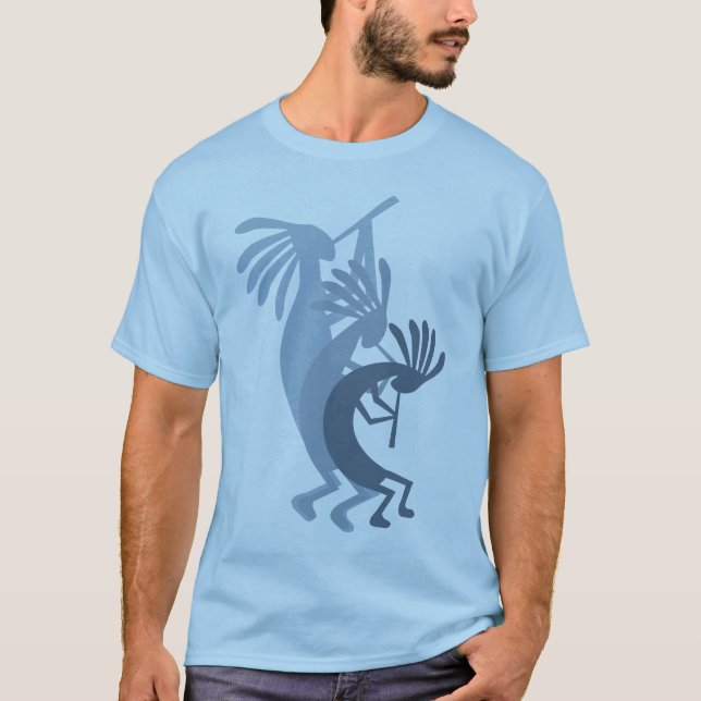 Kokopelli Gets Down Music Mens Blue Tshirt (Front)