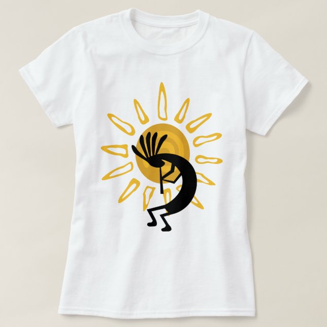 Kokopelli Gold Sun Ladies Basic T-Shirt (Design Front)
