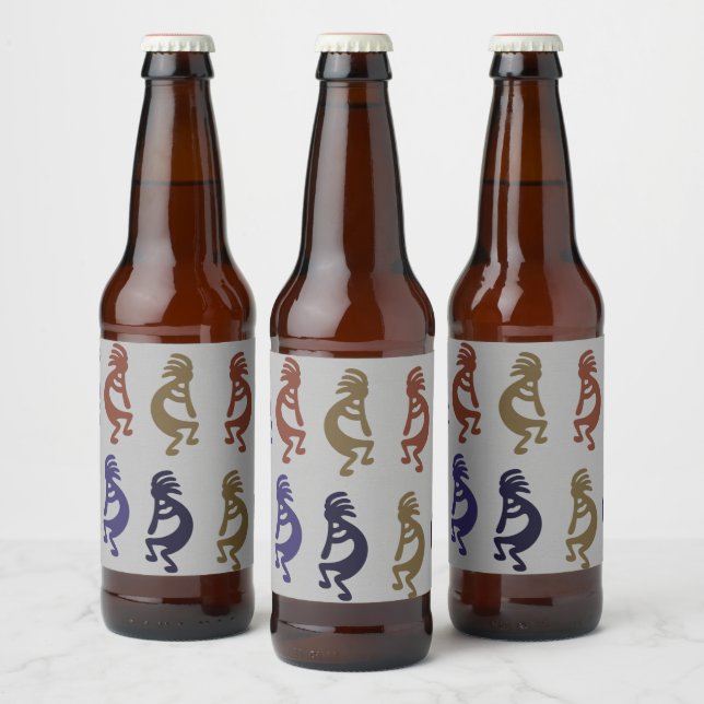 Kokopelli Group of Flute Playing Figures Beer Bott Bottle Label (Bottles)