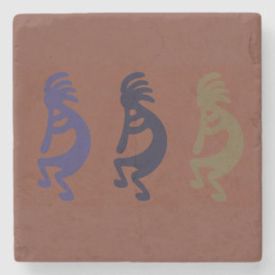 Kokopelli Group of Flute Playing Figures Stone Coaster