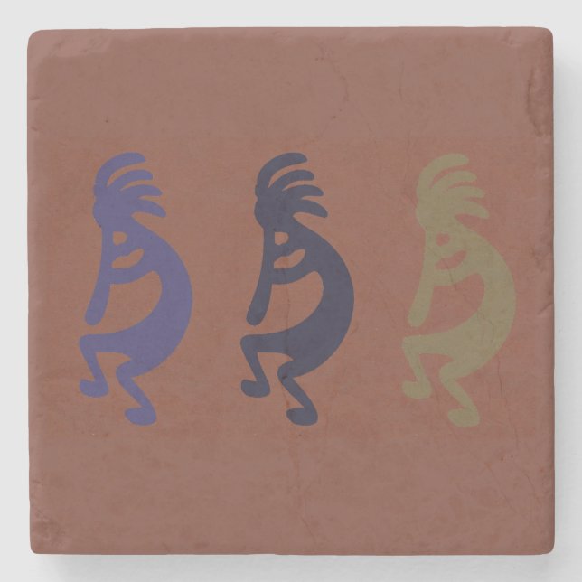 Kokopelli Group of Flute Playing Figures Stone Coaster (Front)