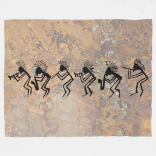 Kokopelli Horn and Flute Player Petroglyph Fleece Blanket