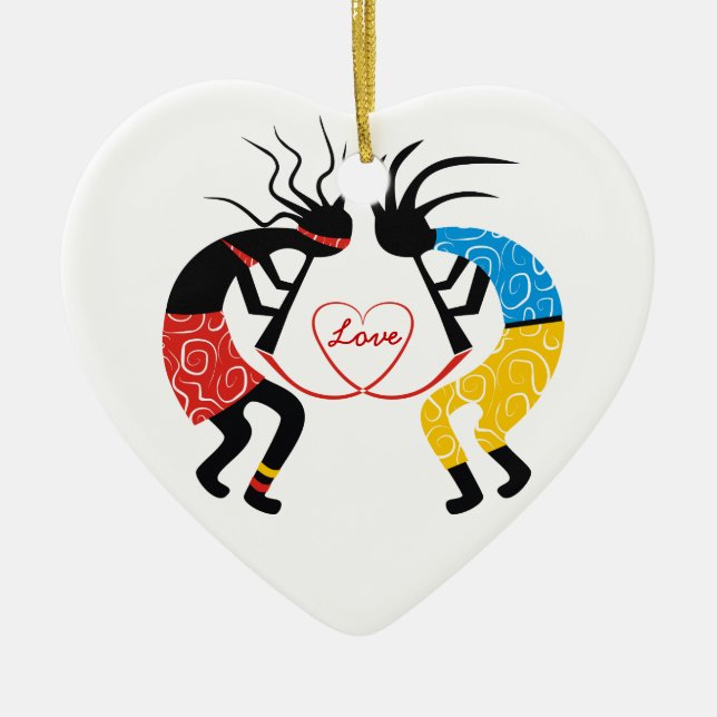 Kokopelli Love Ceramic Tree Decoration (Front)