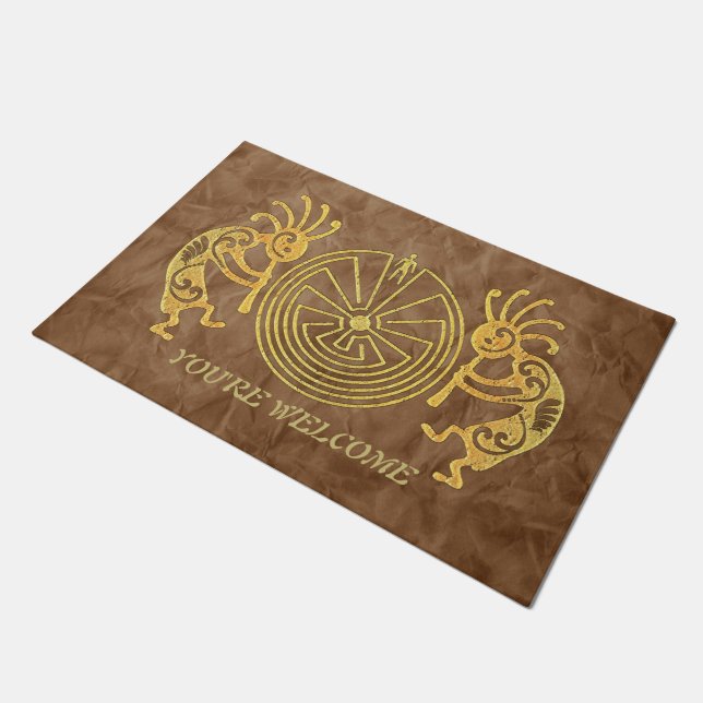 KOKOPELLI / MAN IN THE MAZE gold + your ideas Doormat (Angled)