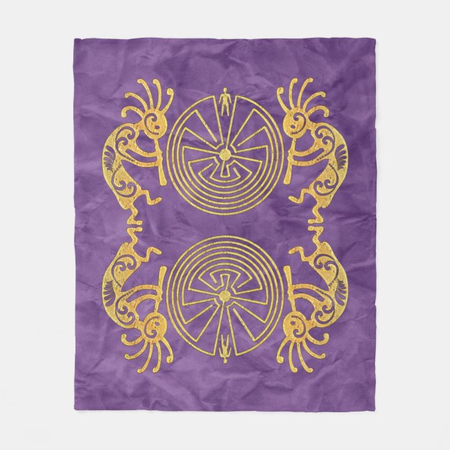KOKOPELLI / MAN IN THE MAZE gold + your ideas Fleece Blanket (Front)