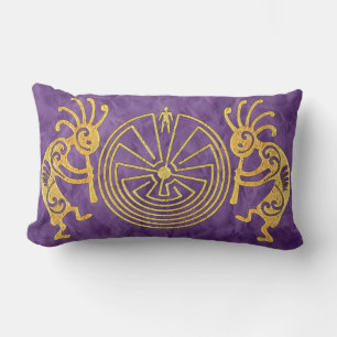 KOKOPELLI / MAN IN THE MAZE gold + your ideas Lumbar Cushion