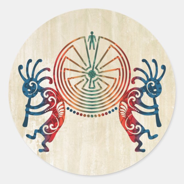 KOKOPELLI / MAN IN THE MAZE + your ideas Classic Round Sticker (Front)