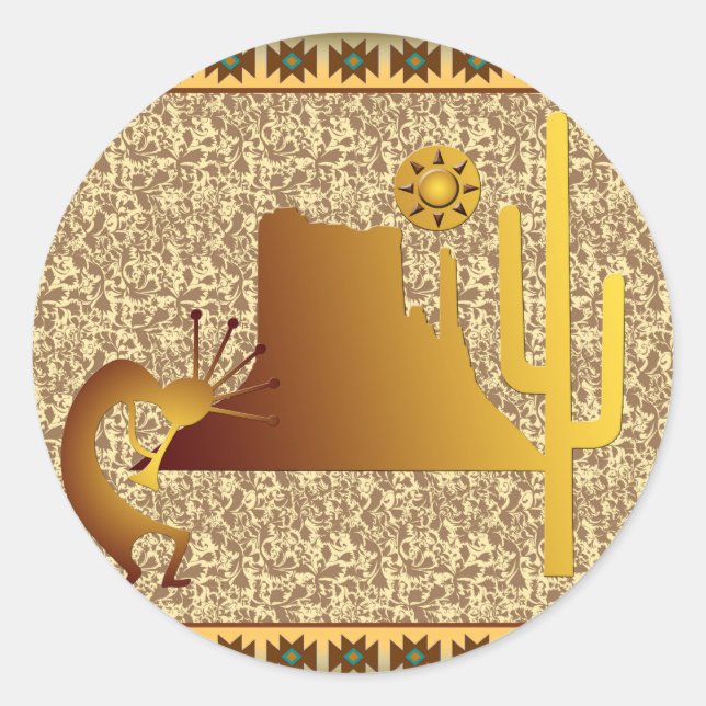 Kokopelli Mesa & Cactus Set #1 Classic Round Sticker (Front)