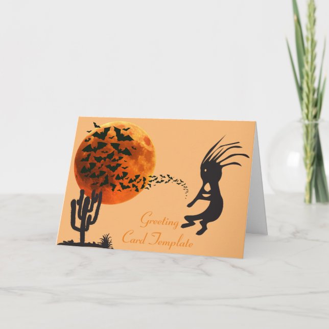 Kokopelli Moon Bats Southwestern Halloween Cards (Front)