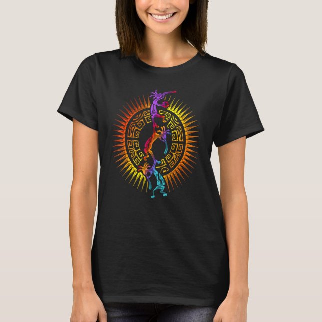 Kokopelli Musician Acrobats - Mandala Sun 1 - Fan  T-Shirt (Front)