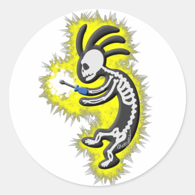 Kokopelli Native American Electrician Classic Round Sticker (Front)