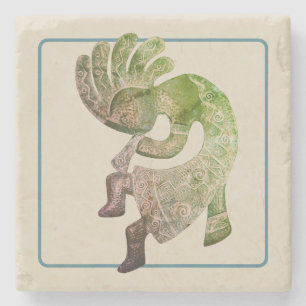 Kokopelli, Pastel Outlined, Southwest Stone Coaster