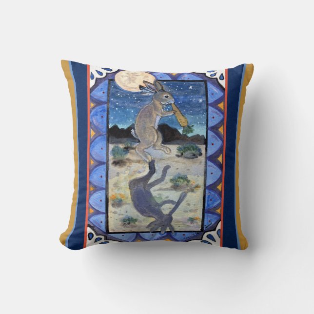 Kokopelli Rabbit Southwest Humour Wildlife Bunny Cushion (Front)