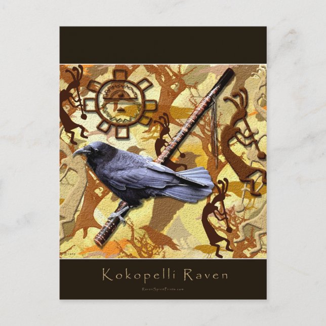 KOKOPELLI RAVEN Native American Art-style Series Postcard (Front)