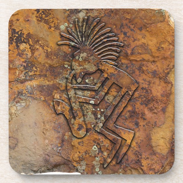 Kokopelli Saxaphone Player Petroglyph Coaster (Front)