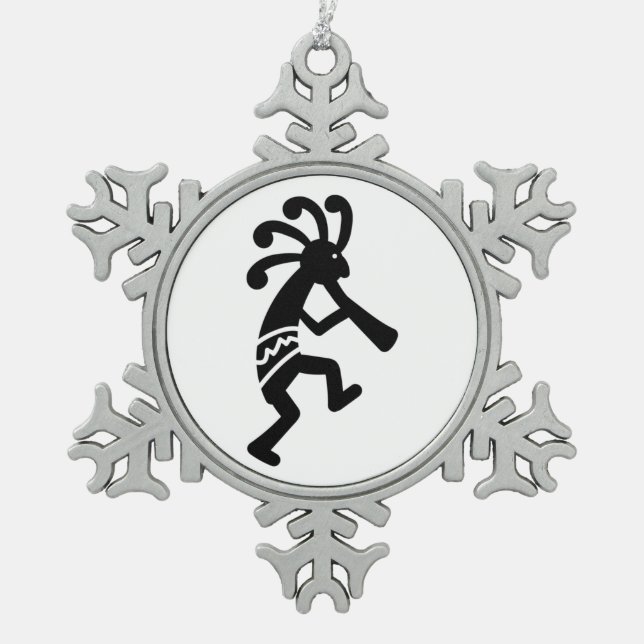 Kokopelli Snowflake Pewter Christmas Ornament (Front)
