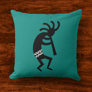 Kokopelli Southwest Black And Teal Cushion