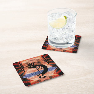 Kokopelli Southwest Desert Landscape Square Paper Coaster