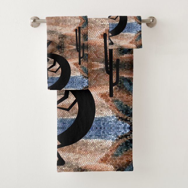 Kokopelli Southwest Desert Mosaic Bath Towel Set (Insitu)