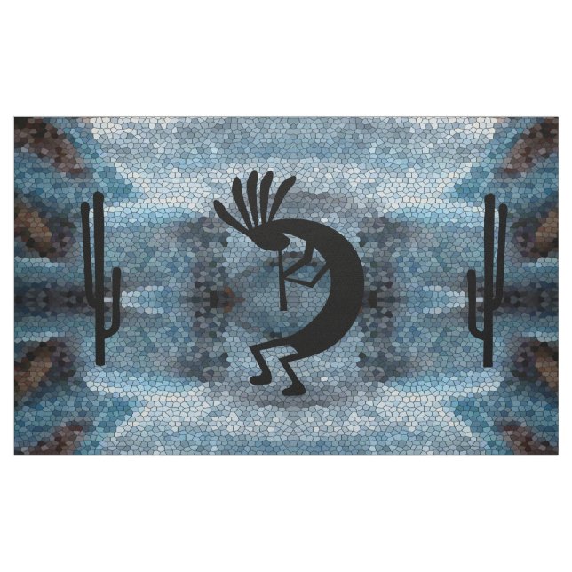 Kokopelli Southwest Desert Mosaic Blue DIY Fabric (Fat Quarter)