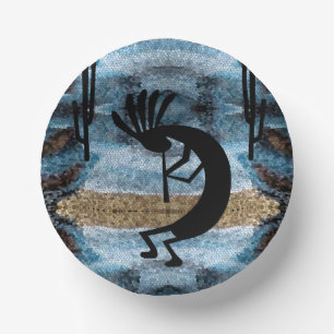 Kokopelli Southwest Desert Mosaic Blue  Paper Plate